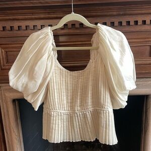 Banana Republic Kali Cream Pleated Puff Sleeve Blouse 6